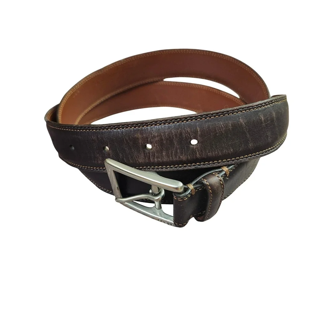 Coach Mens Leather Belt Dark‎ Brown Silver Buckle Classic Dress 36 Luxury Office